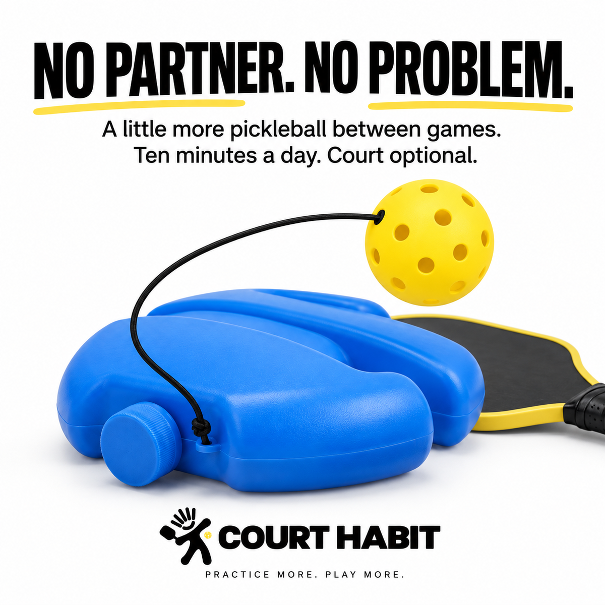 Recreational pickleball player using the Court Habit trainer